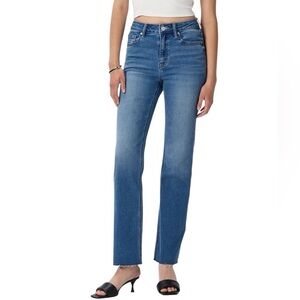 QUINCE Bella Stretch Straight Jeans With Raw Hem In Twilight Blue